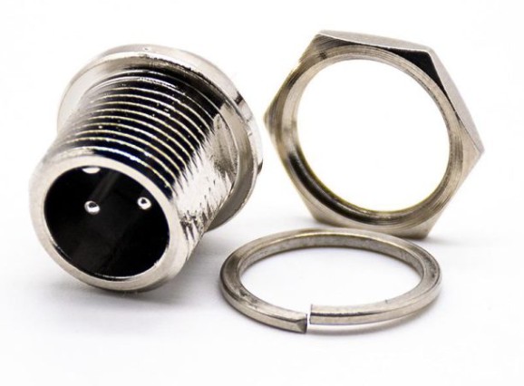 AUGX12 Standard Type 2 Pin Male Socket Threaded Cable Mount Solder Silver AUGX12-B-2-P